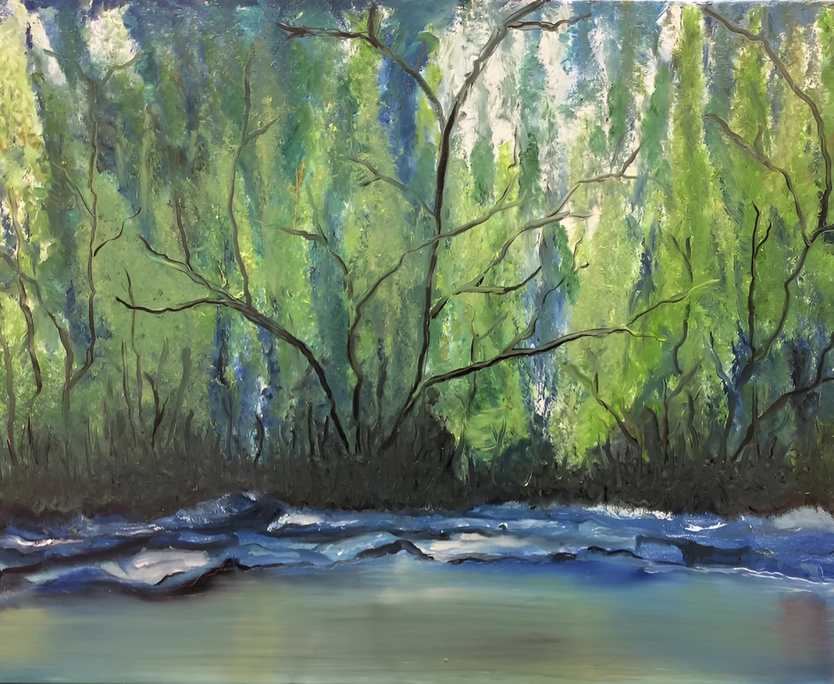 Blue and Green Nature, Painting - O8l On Canvas by Dora Ybarra