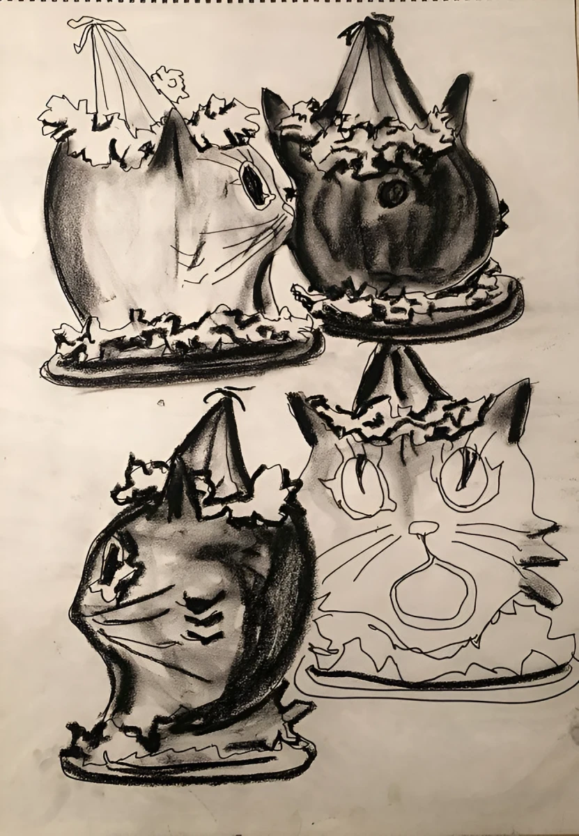 Fun Cat Social Gathering, Drawing - Color Chalks Pencil Eraser by Dora Ybarra