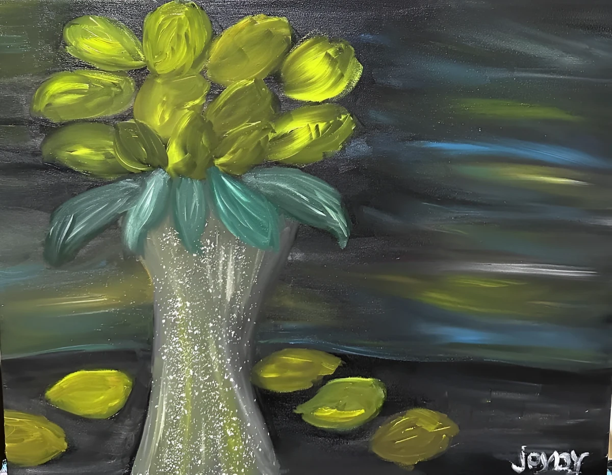 Golden Flowers, Painting - Oil On Canvas by Dora Ybarra