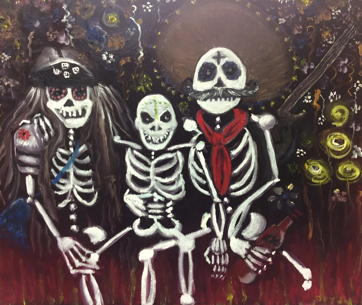 Halloween Love Family, Painting - Oil On Canvas by Dora Ybarra