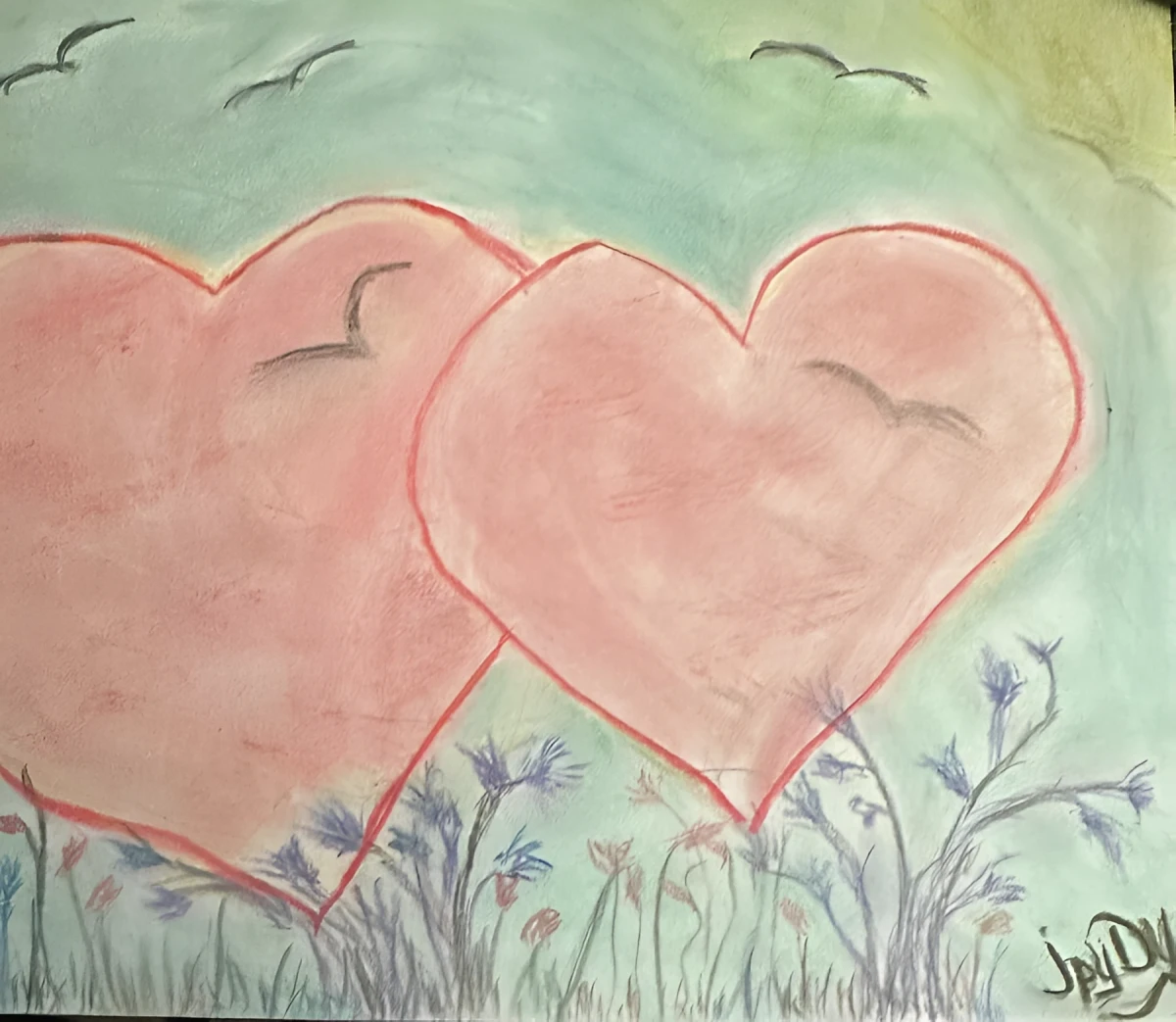 Hearts of Eternal Love, Pastel - Chalk by Dora Ybarra