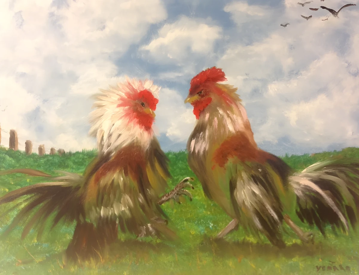 Rooster Attitude, Painting - Oil On Canvas by Dora Ybarra