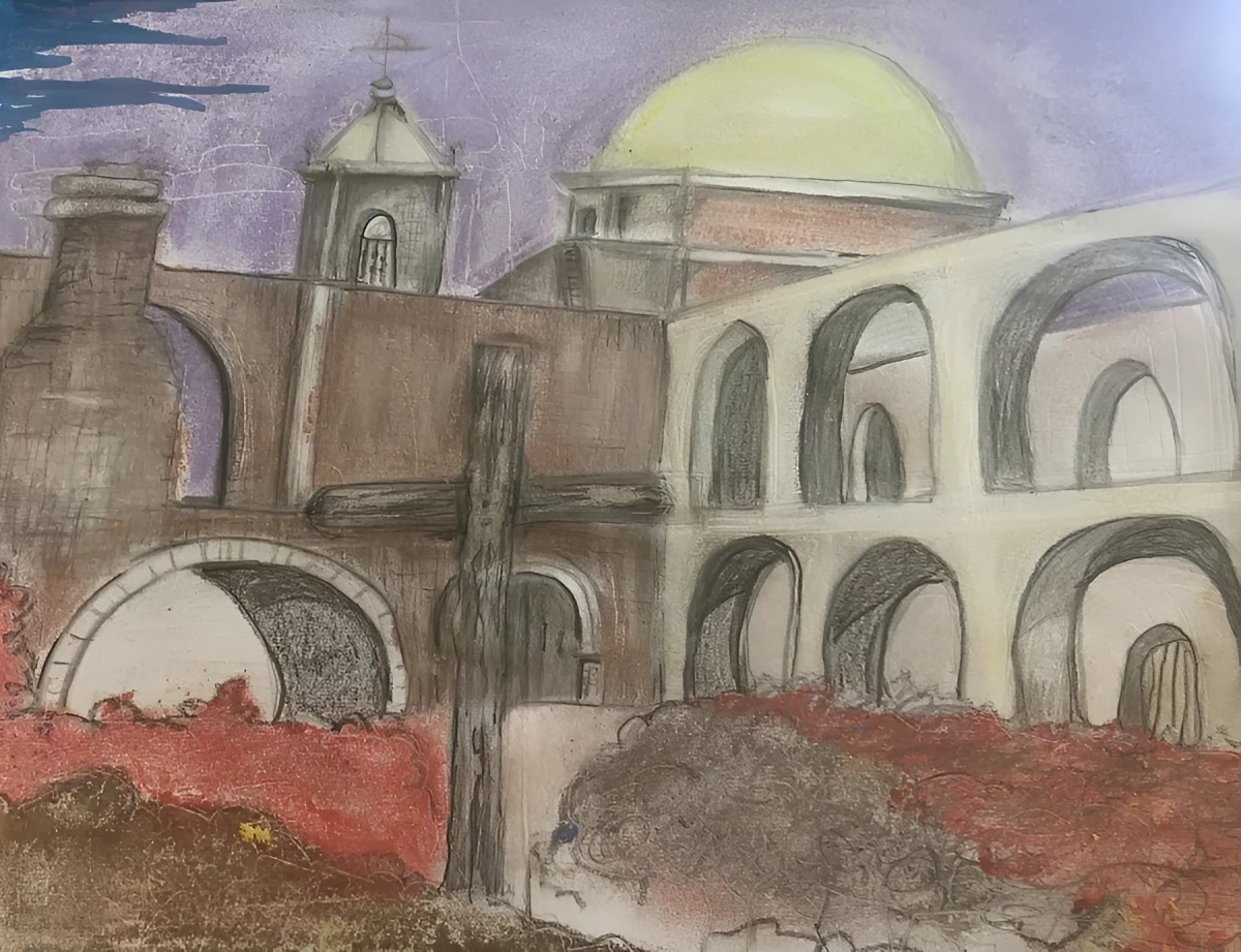 San Jose Mission, Drawing - Colored Pencils by Dora Ybarra