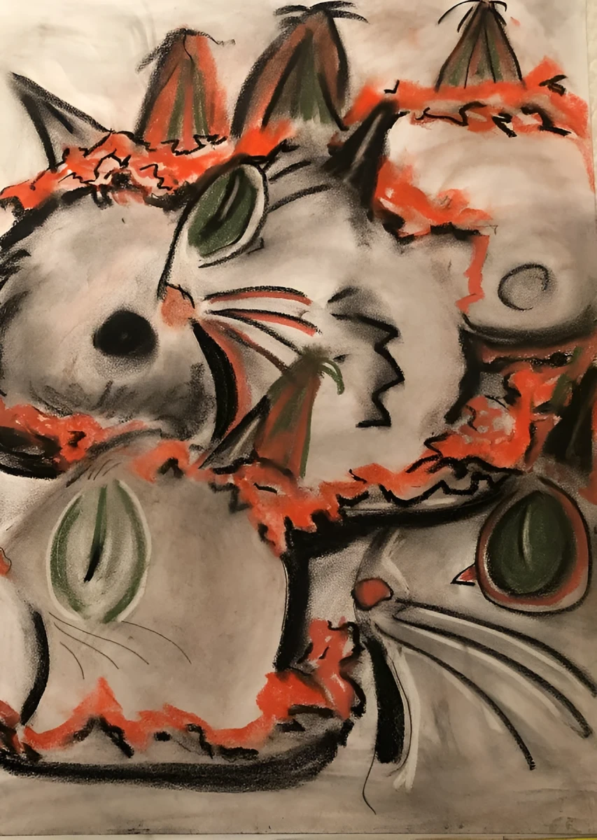 Scary Cats, Pastel - Chalk by Dora Ybarra
