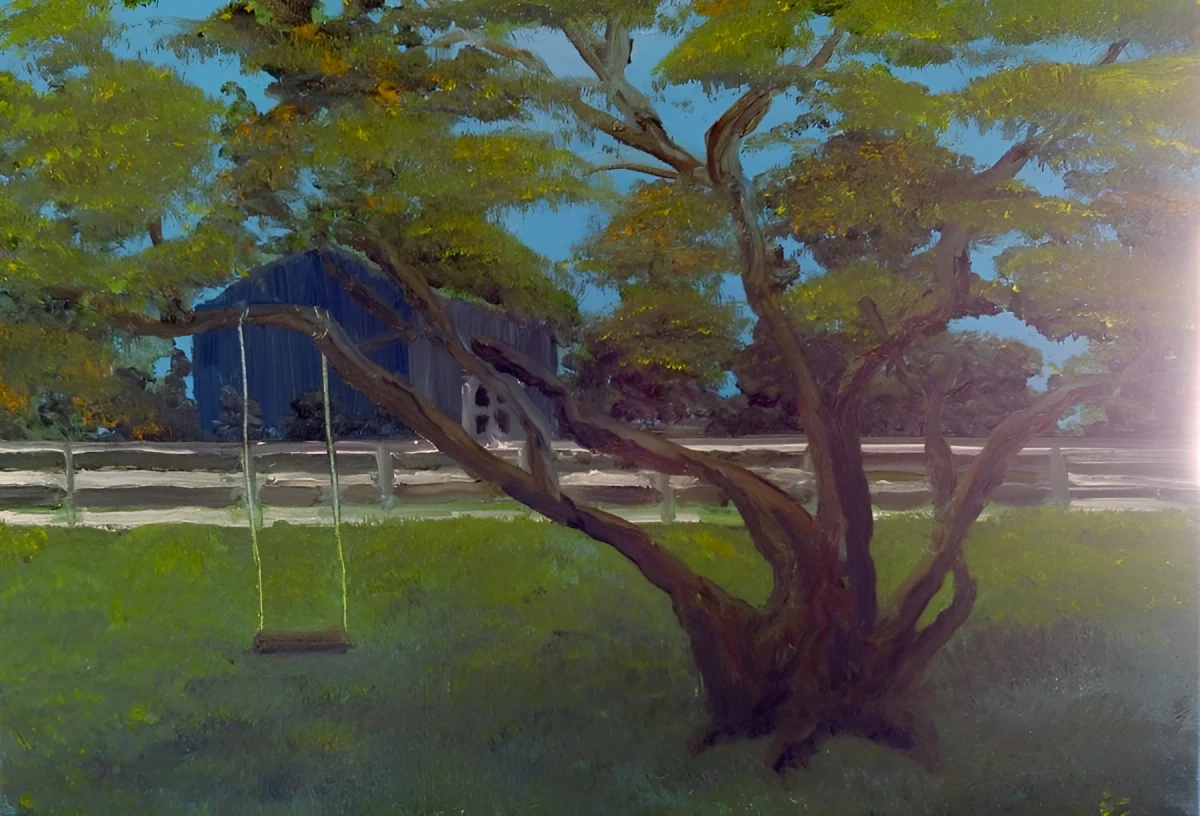 Swinging in the Park, Painting - Canvas On Oil by Dora Ybarra