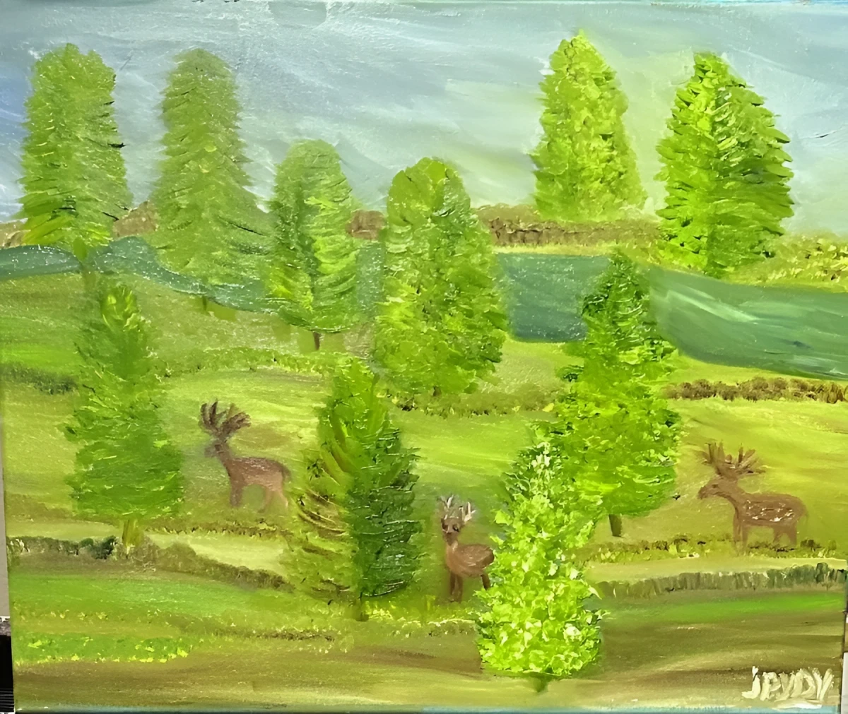 The Tale of Three Deer, Painting - Oil On Canvas by Dora Ybarra