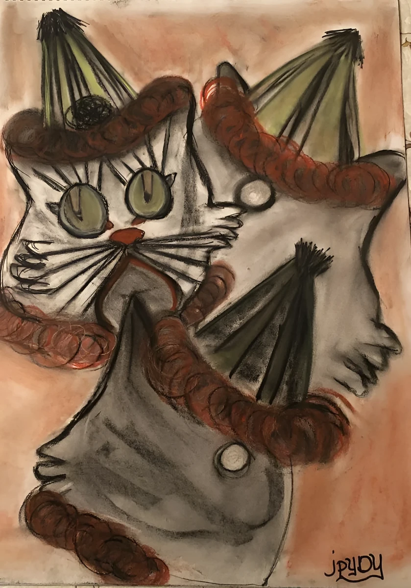 Undecided Happy Cat, Drawing - Color Chalks Eraser Pencil by Dora Ybarra
