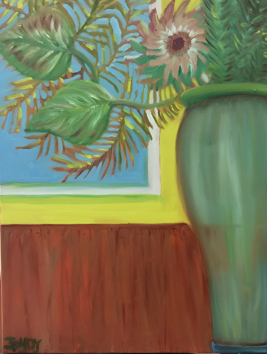 Vase in Window, Painting - Oil On Canvas by Dora Ybarra